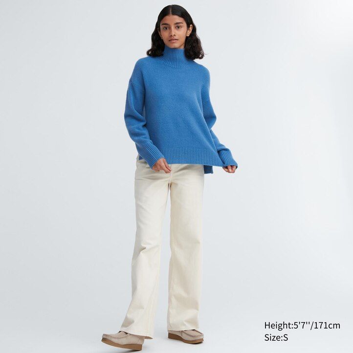 grüner uniqlo damen-pullover mit stehkragen aus souffle-garn