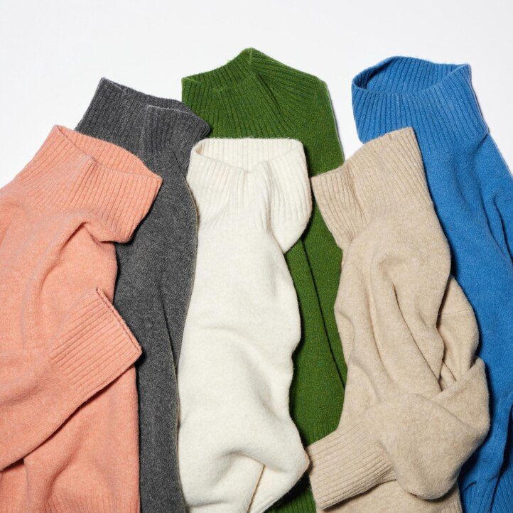 grüner uniqlo damen-pullover mit stehkragen aus souffle-garn