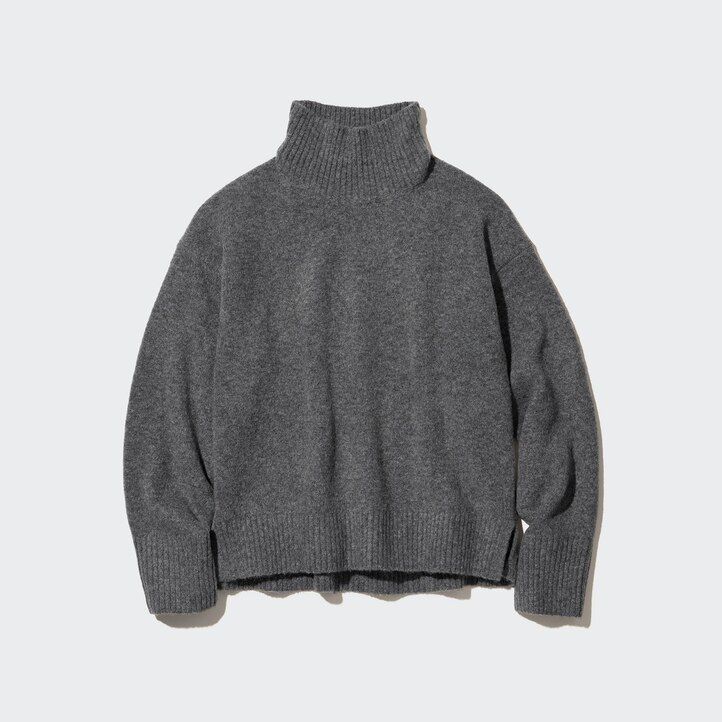 grüner uniqlo damen-pullover mit stehkragen aus souffle-garn