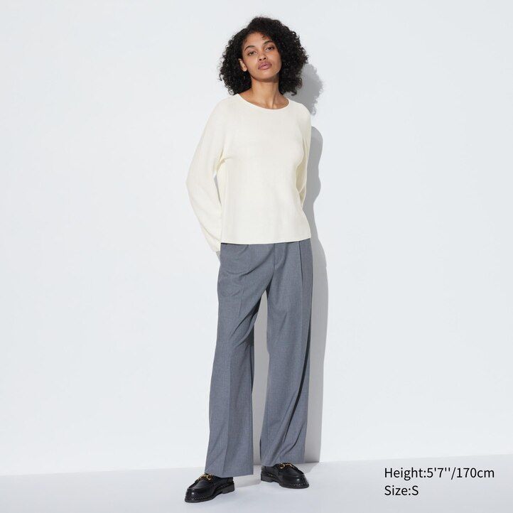 schwarzer uniqlo 3d-strickpullover aus nahtloser baumwolle mit rundhalsausschnitt für damen