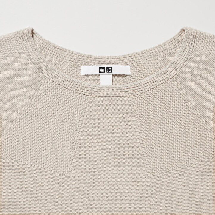 schwarzer uniqlo 3d-strickpullover aus nahtloser baumwolle mit rundhalsausschnitt für damen