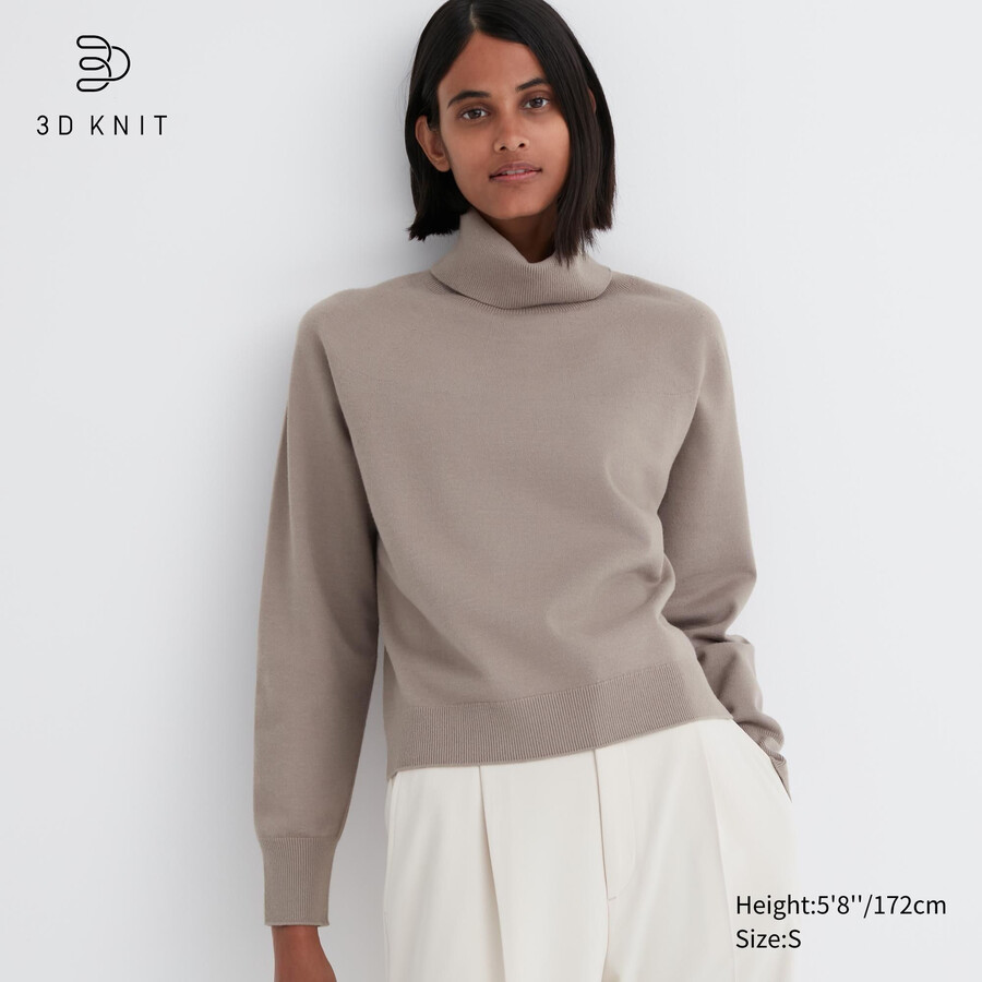 uniqlo 3d-strickpullover aus nahtlosem soufflé-garn damen beige