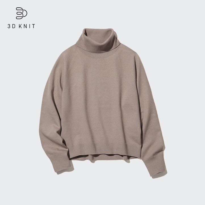uniqlo 3d-strickpullover aus nahtlosem soufflé-garn damen beige
