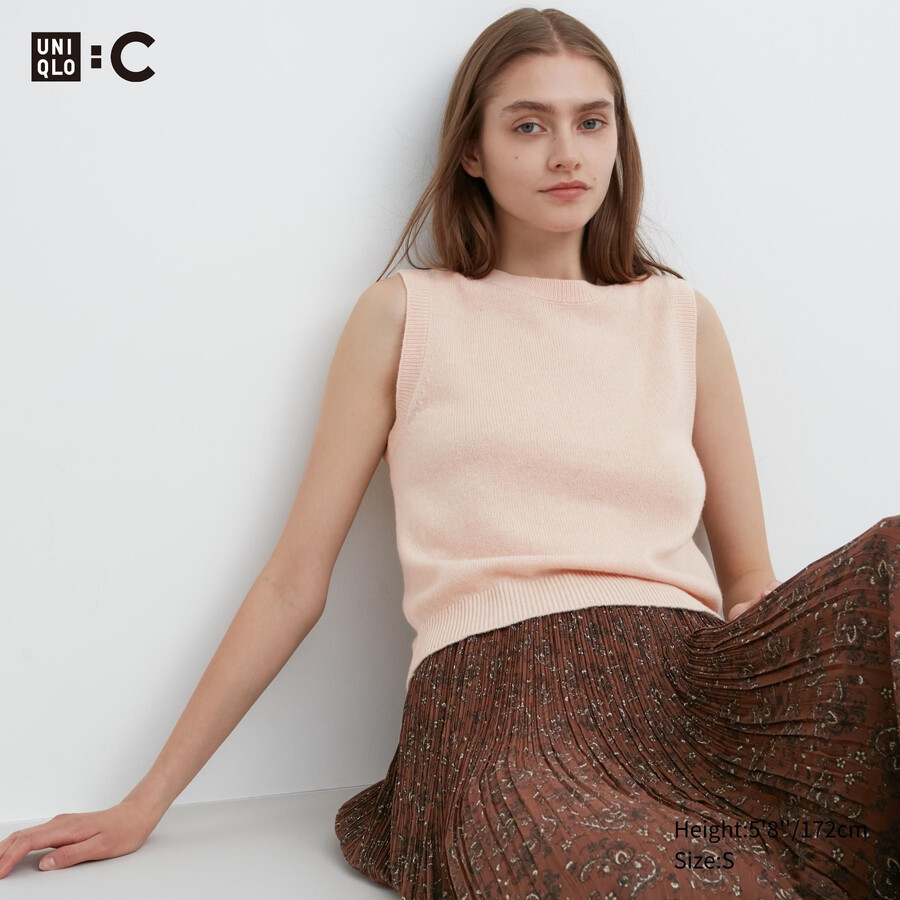 pinkfarbener uniqlo damen-pullover aus 100 merle mit rundhalsausschnitt und kurzem schnitt