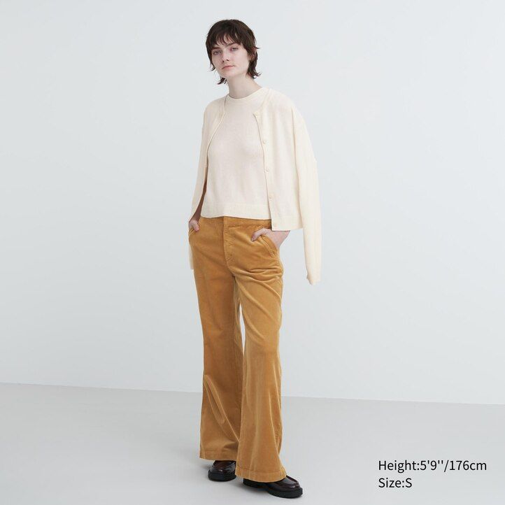 pinkfarbener uniqlo damen-pullover aus 100 merle mit rundhalsausschnitt und kurzem schnitt