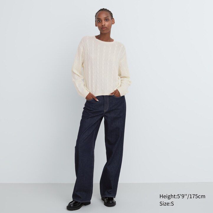 beige uniqlo damenpullover aus 100 baumwolle mit rundhalsausschnitt und kurzem schnitt