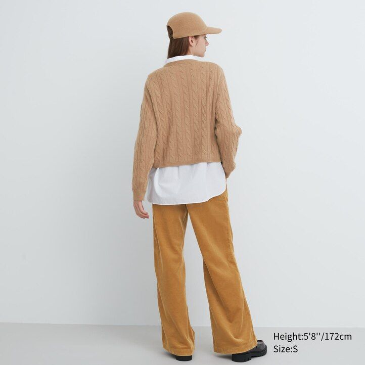 beige uniqlo damenpullover aus 100 baumwolle mit rundhalsausschnitt und kurzem schnitt