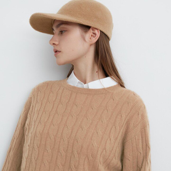 beige uniqlo damenpullover aus 100 baumwolle mit rundhalsausschnitt und kurzem schnitt