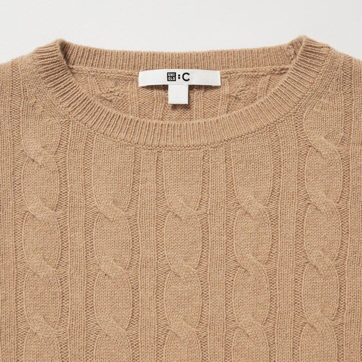 beige uniqlo damenpullover aus 100 baumwolle mit rundhalsausschnitt und kurzem schnitt