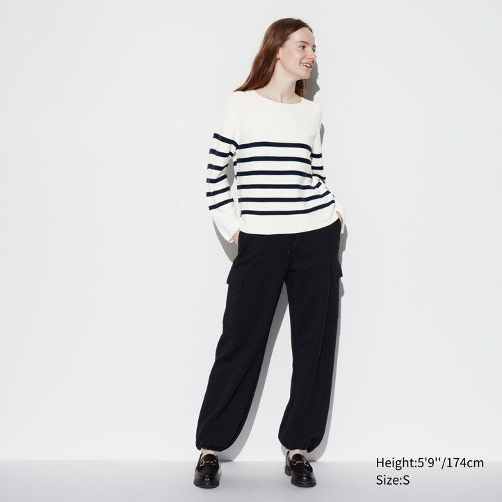 uniqlo damenpullover olivgrün 3d-strick nahtlos gestreift rundhalsausschnitt 3d-strick