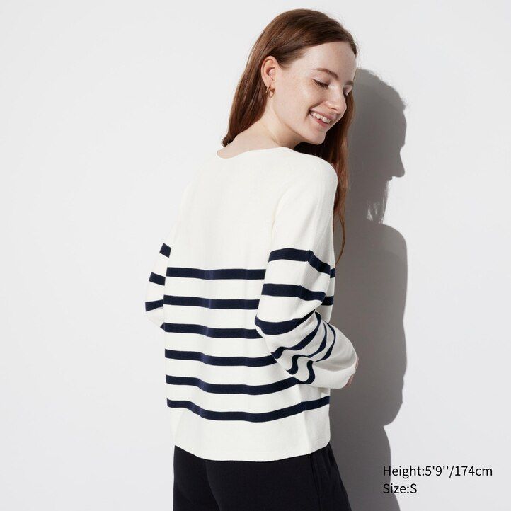uniqlo damenpullover olivgrün 3d-strick nahtlos gestreift rundhalsausschnitt 3d-strick