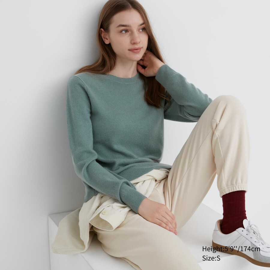grüner uniqlo damenpullover aus 100 merle mit rundhalsausschnitt