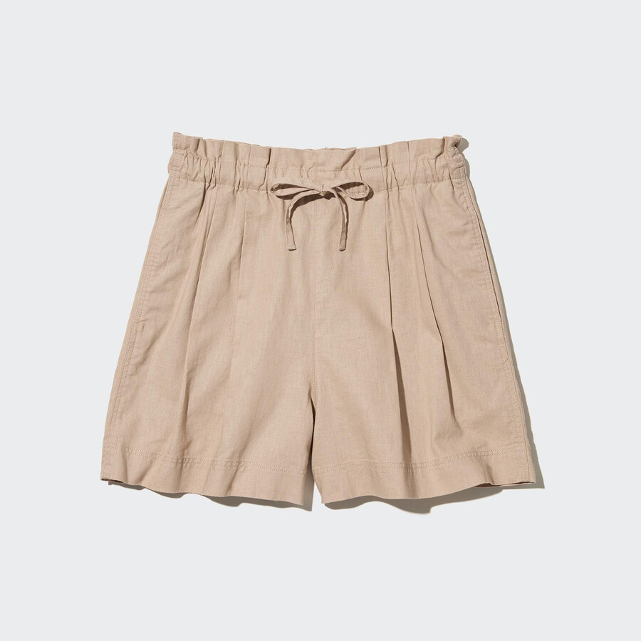 beige damen-shorts von uniqlo aus leinen-baumwolle