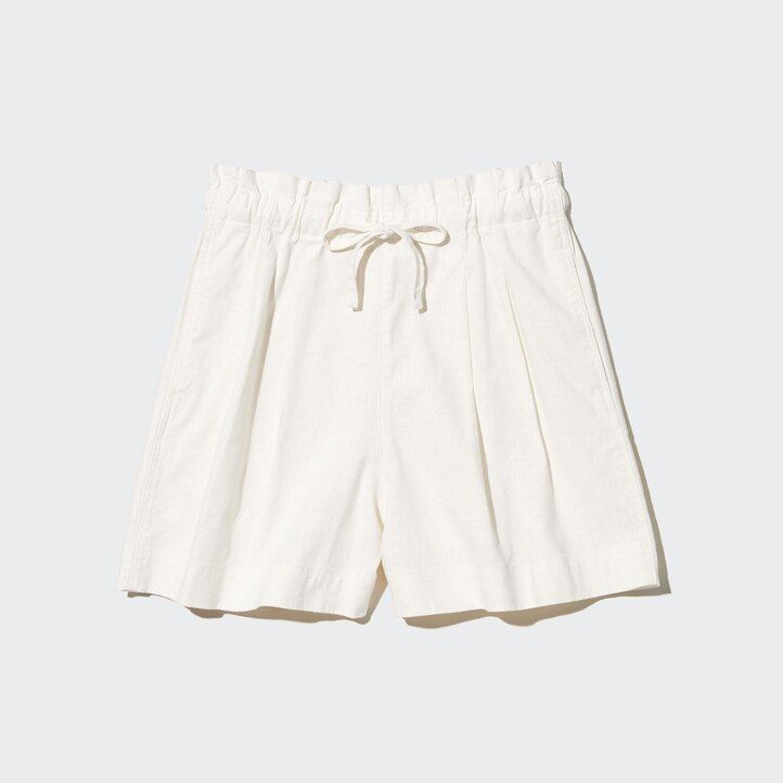 beige damen-shorts von uniqlo aus leinen-baumwolle