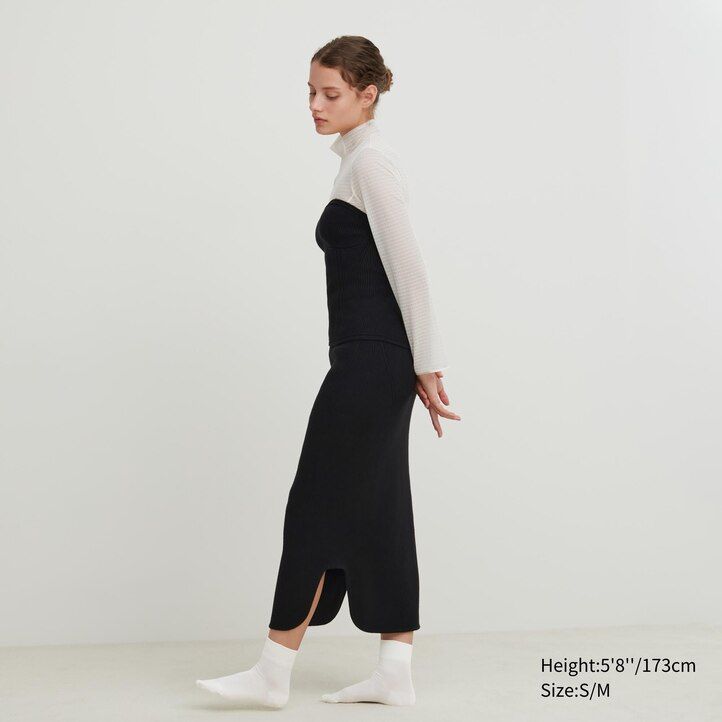 uniqlo 3d-strickrock nahtlos soufflé-garn gerippt damen beige