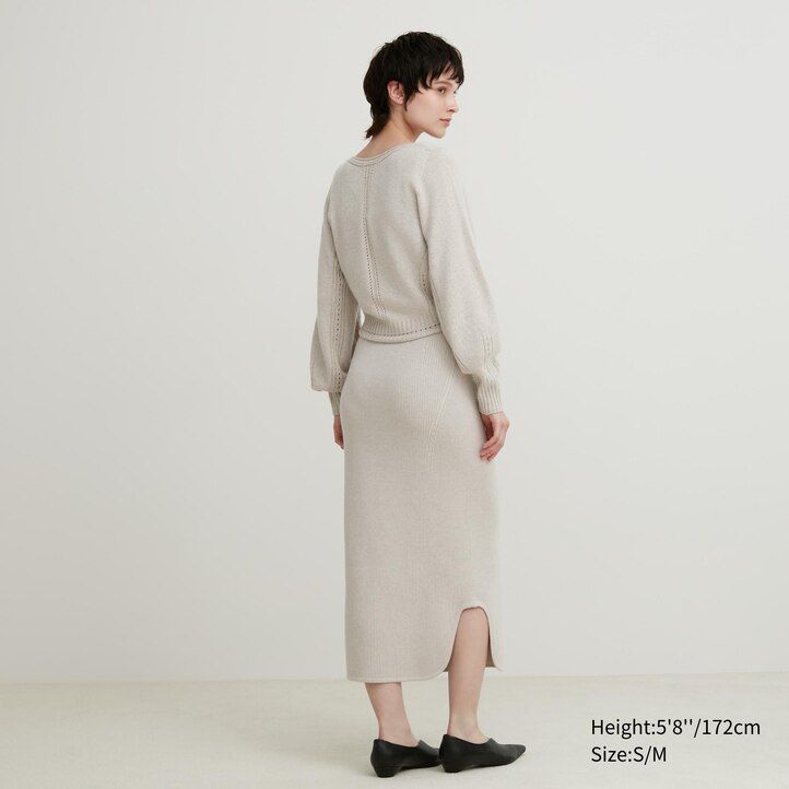 uniqlo 3d-strickrock nahtlos soufflé-garn gerippt damen beige