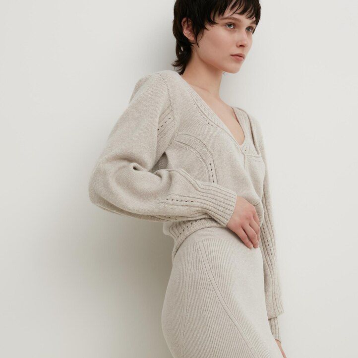 uniqlo 3d-strickrock nahtlos soufflé-garn gerippt damen beige