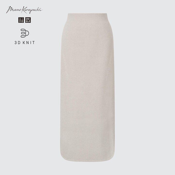 uniqlo 3d-strickrock nahtlos soufflé-garn gerippt damen beige