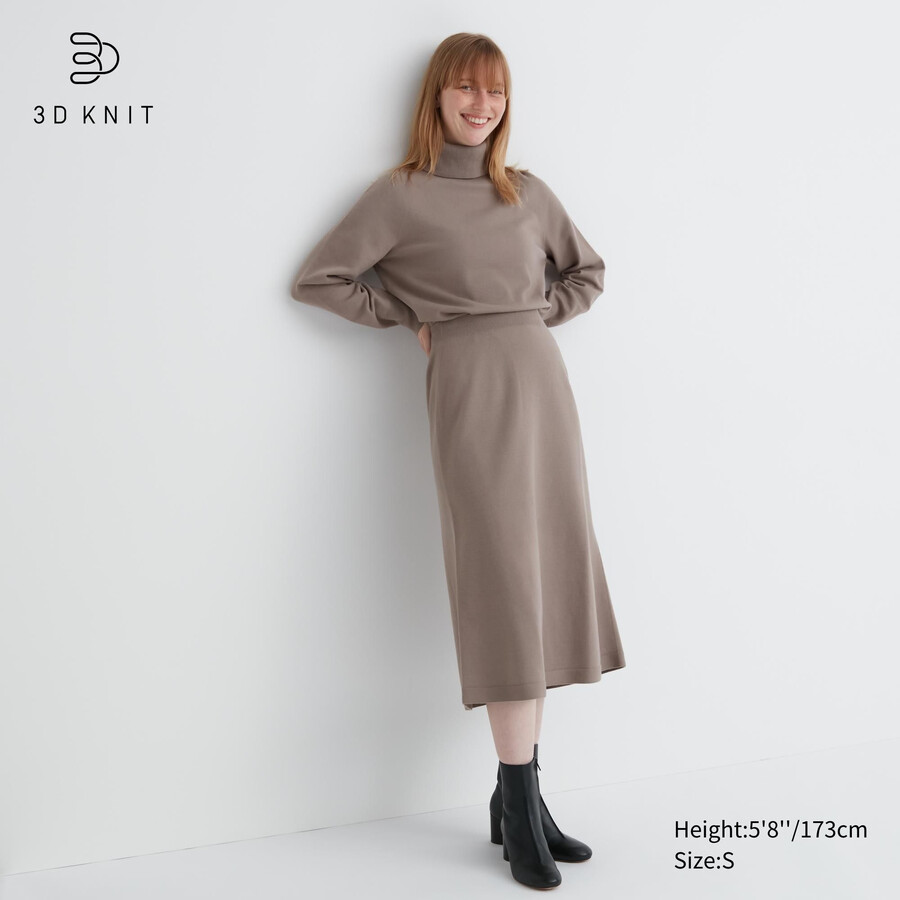 uniqlo damen-3d-strickrock aus nahtlosem soufflé-garn beige
