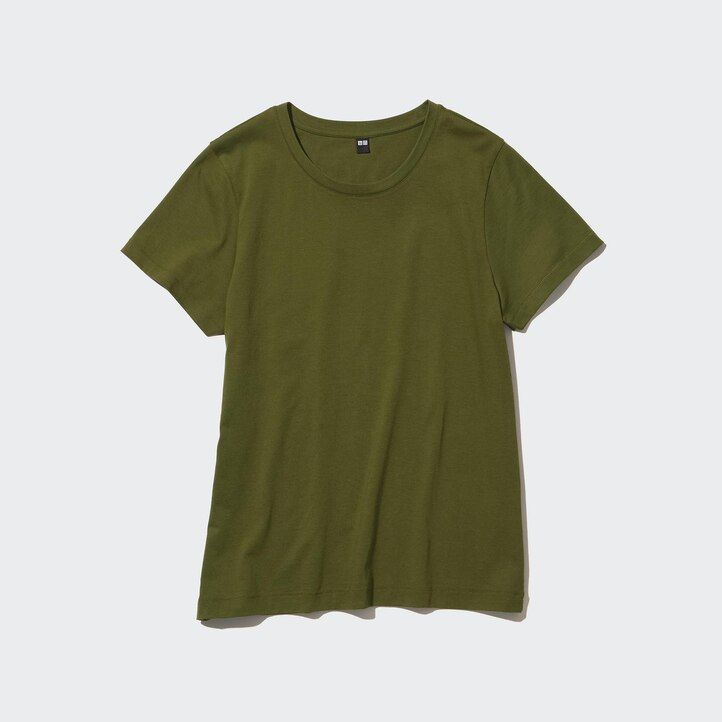 rotes uniqlo damen-t-shirt aus 100 supima-baumwolle mit rundhalsausschnitt und langen Ärmeln