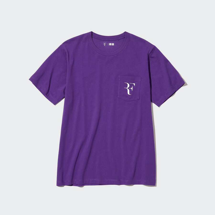 lila uniqlo damen-t-shirts mit roger federer rf-grafik