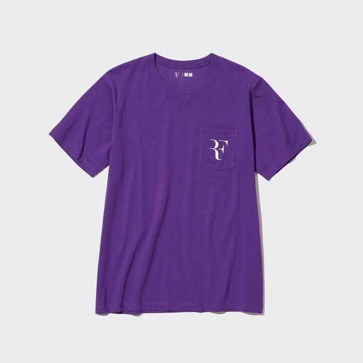 lila uniqlo damen-t-shirts mit roger federer rf-grafik