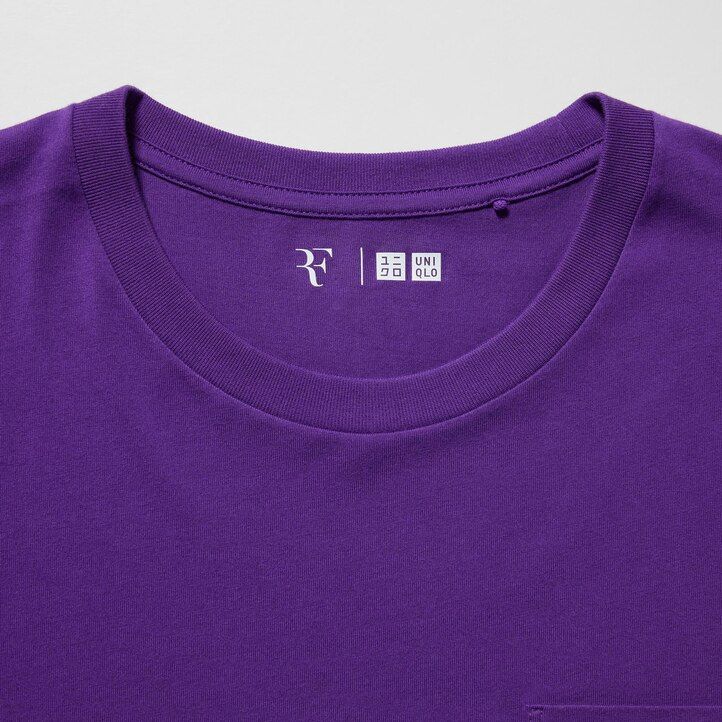 lila uniqlo damen-t-shirts mit roger federer rf-grafik