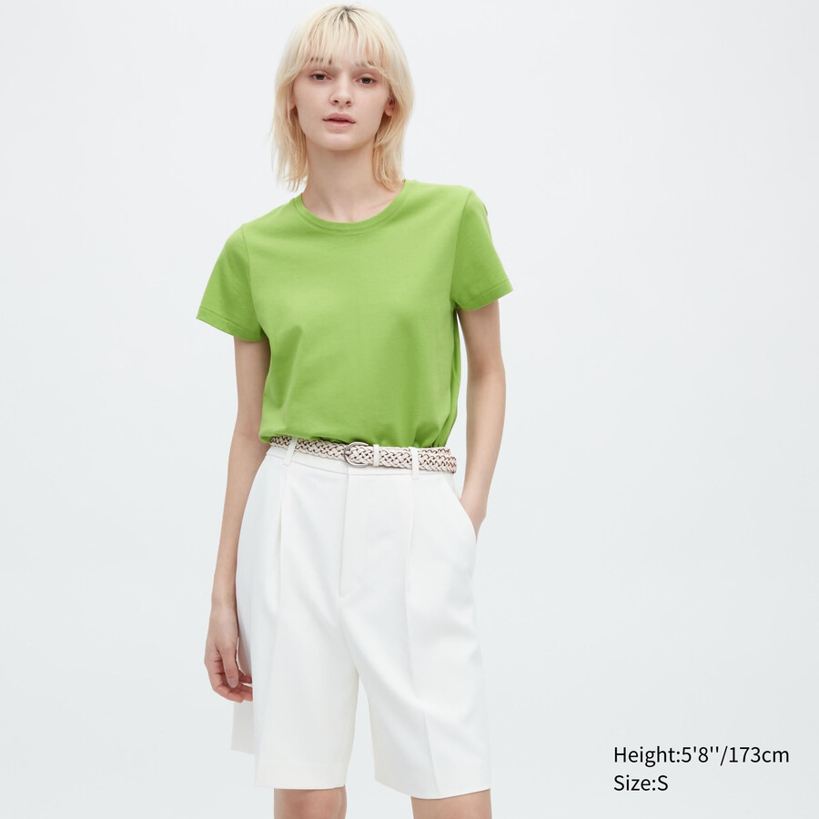 uniqlo damen-t-shirt aus 100 supima-baumwolle mit rundhalsausschnitt und Ärmeln grün