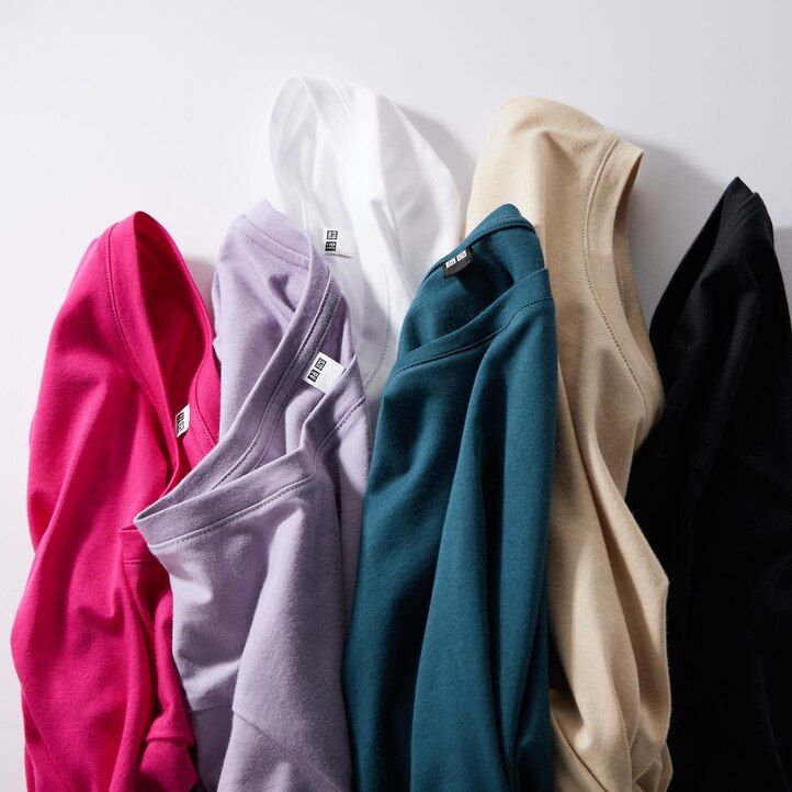 uniqlo damen-t-shirt aus 100 supima-baumwolle mit rundhalsausschnitt und Ärmeln grün