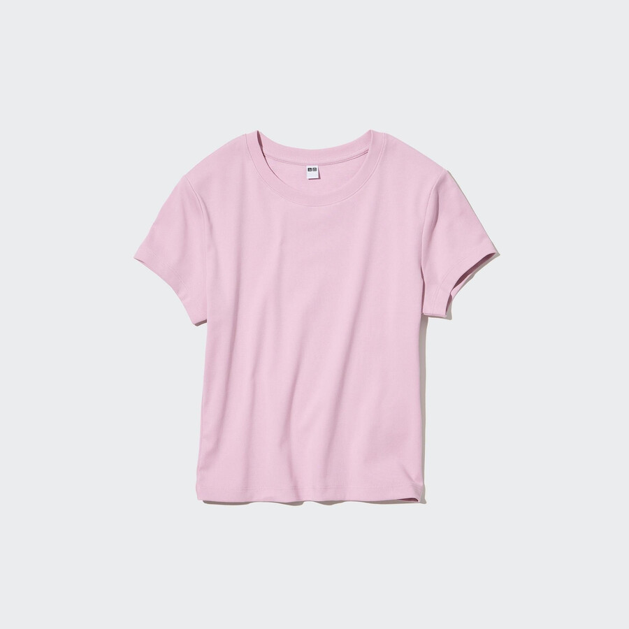 pinkfarbene uniqlo damen-t-shirts mit kurzem schnitt und Ärmeln