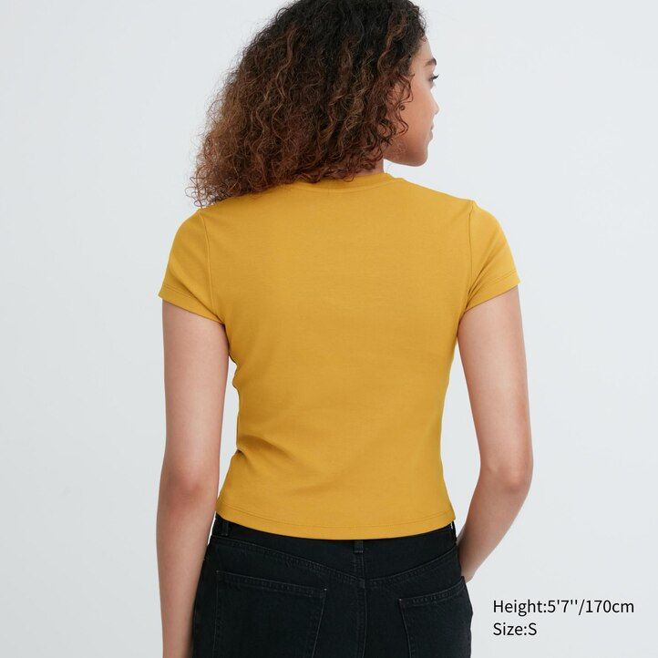 pinkfarbene uniqlo damen-t-shirts mit kurzem schnitt und Ärmeln