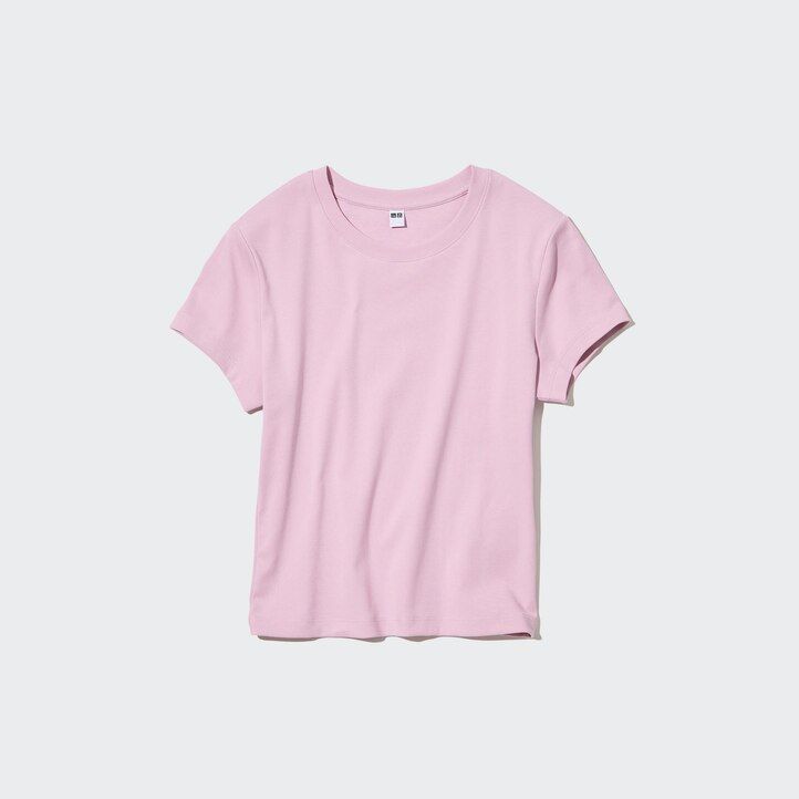 pinkfarbene uniqlo damen-t-shirts mit kurzem schnitt und Ärmeln