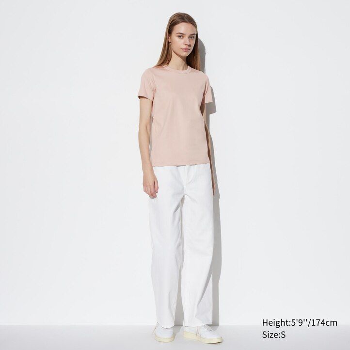 braune uniqlo uniqlo u rundhals-t-shirts mit Ärmeln für damen