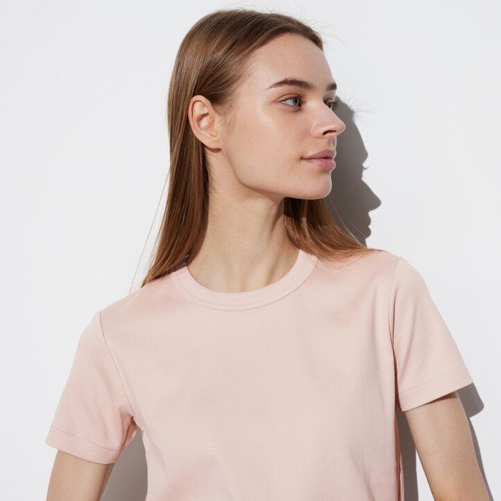 braune uniqlo uniqlo u rundhals-t-shirts mit Ärmeln für damen