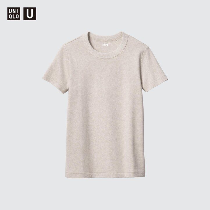 braune uniqlo uniqlo u rundhals-t-shirts mit Ärmeln für damen