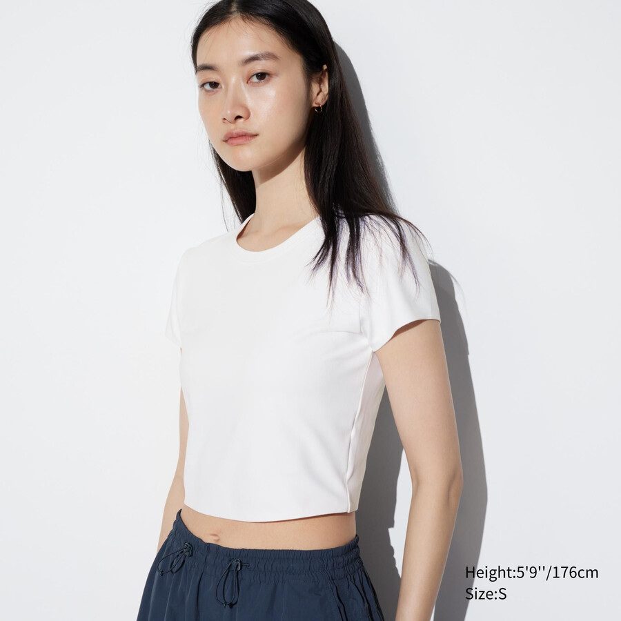 weiße uniqlo airism ultra soft cropped t-shirts für damen