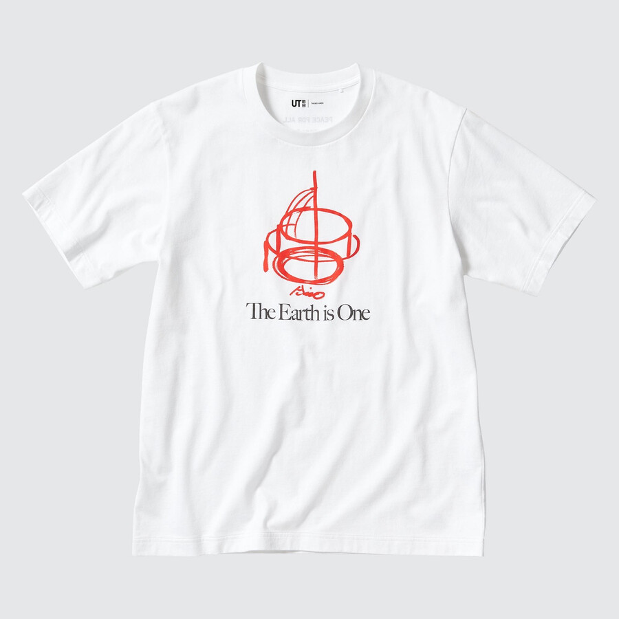 weiße uniqlo peace for all grafik-t-shirts für damen von tadao ando