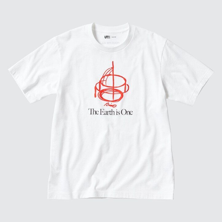 weiße uniqlo peace for all grafik-t-shirts für damen von tadao ando