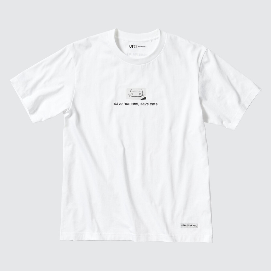 uniqlo damen-t-shirt mit haruki murakami-motiv „frieden für alle weiß