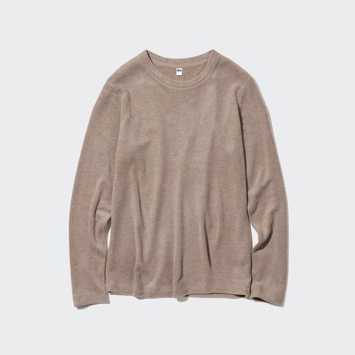 grüne uniqlo heattech fleece-thermo-t-shirts für damen mit rundhalsausschnitt und Ärmeln