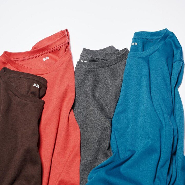 uniqlo damen-t-shirt aus glatter dehnbarer baumwolle mit rundhalsausschnitt und Ärmeln grün