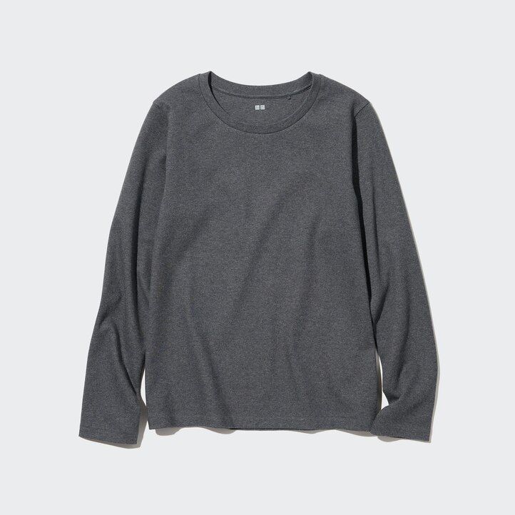 uniqlo damen-t-shirt aus glatter dehnbarer baumwolle mit rundhalsausschnitt und Ärmeln grün