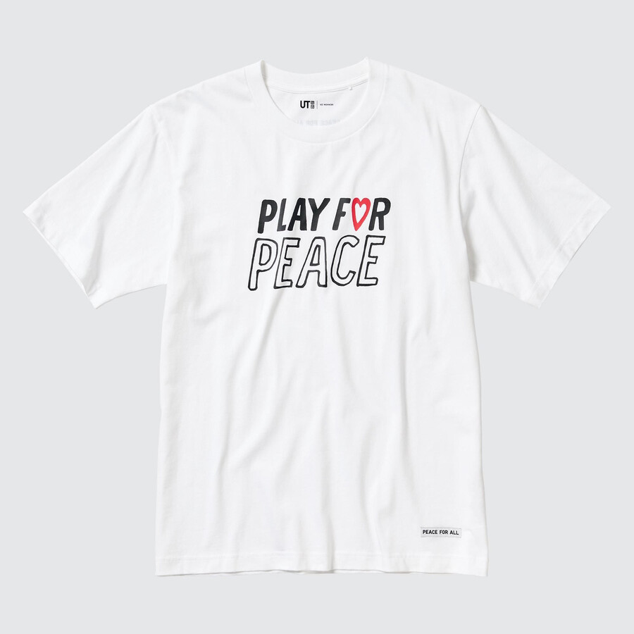 weiße uniqlo damen-t-shirts mit friedensmotiv von kei nishikori
