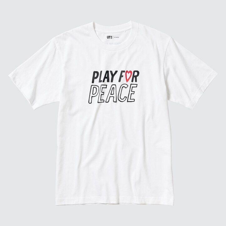 weiße uniqlo damen-t-shirts mit friedensmotiv von kei nishikori