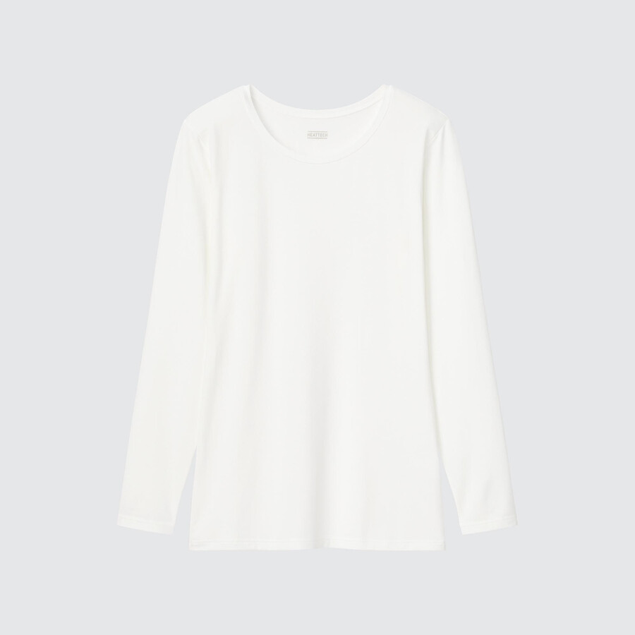 uniqlo heattech damen-thermo-t-shirt mit rundhalsausschnitt und Ärmeln weiß
