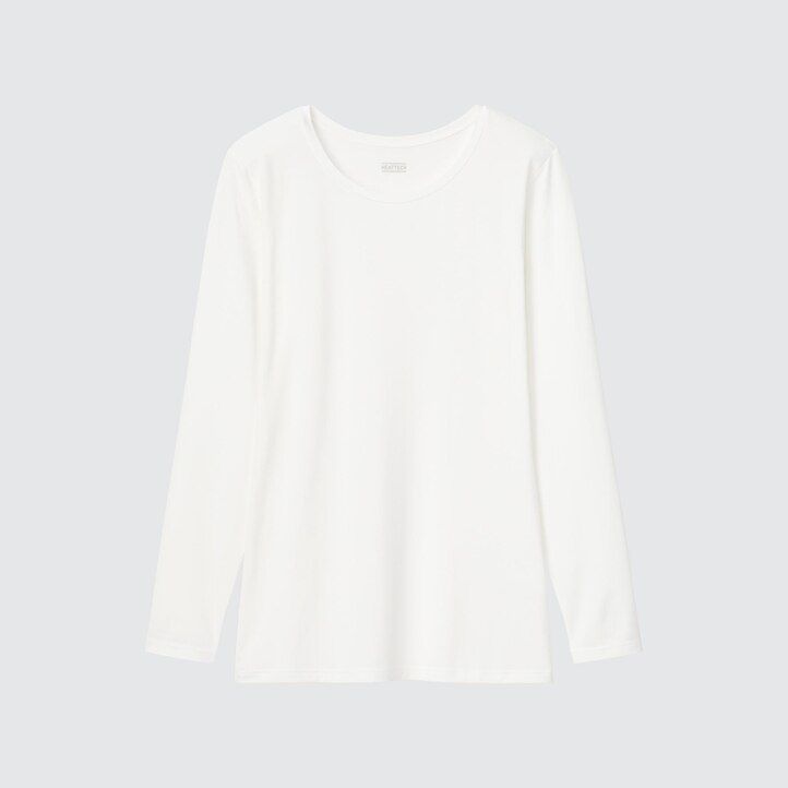 uniqlo heattech damen-thermo-t-shirt mit rundhalsausschnitt und Ärmeln weiß