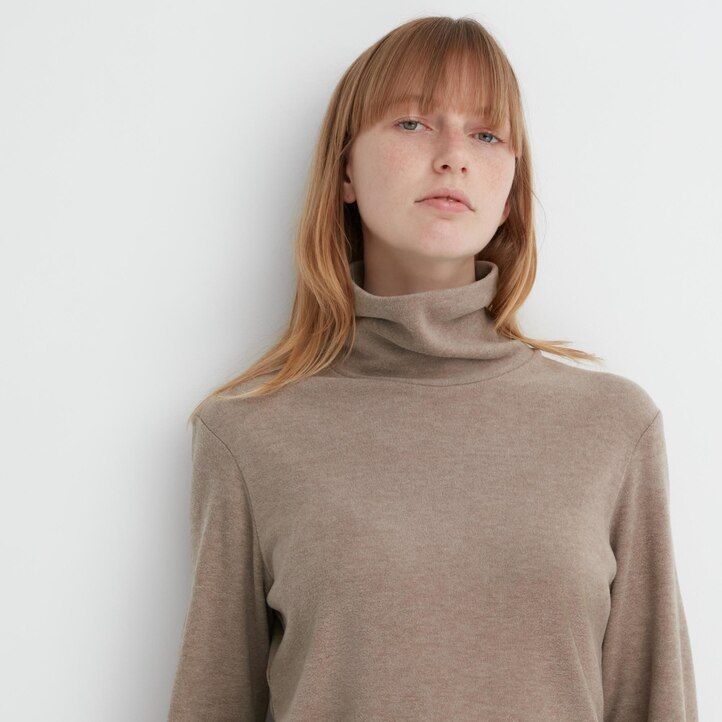 rote uniqlo heattech fleece-thermo-t-shirts mit Ärmeln für damen