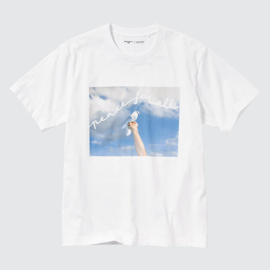 uniqlo damen-t-shirt mit friedensmotiv von cristina de middel weiß
