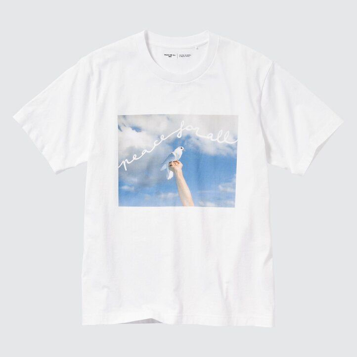 uniqlo damen-t-shirt mit friedensmotiv von cristina de middel weiß
