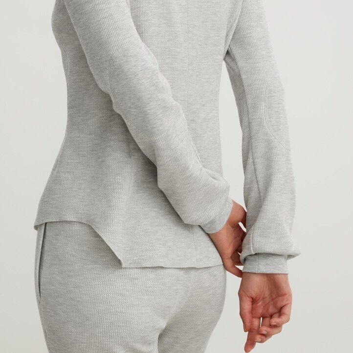uniqlo heattech extra warm waffel-thermo-t-shirt mit eckigem halsausschnitt und Ärmeln für damen schwarz